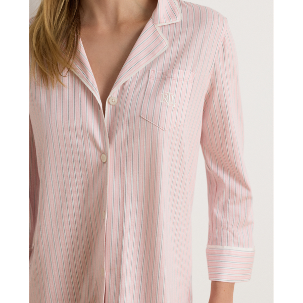 Pink Stripe Striped Cotton-Blend Jersey Sleep Shirt Lauren 5