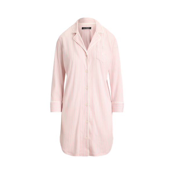 Pink Stripe Striped Cotton-Blend Jersey Sleep Shirt Lauren 2