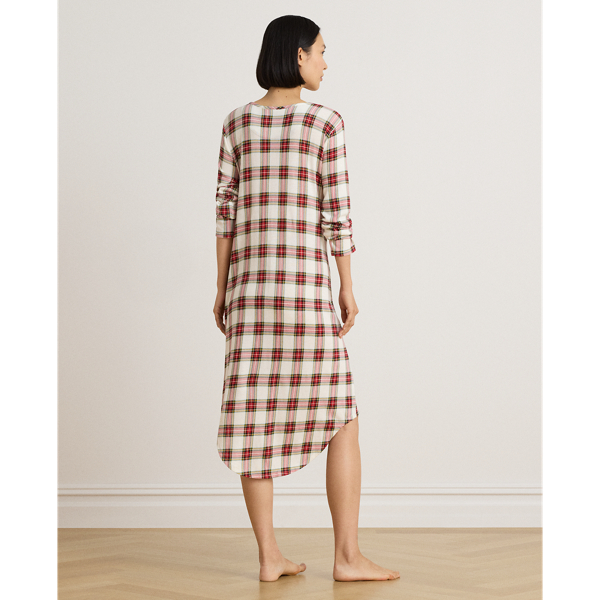 Plaid Cotton-Blend Henley Sleepshirt