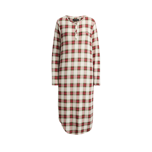 Plaid Cotton-Blend Henley Sleepshirt