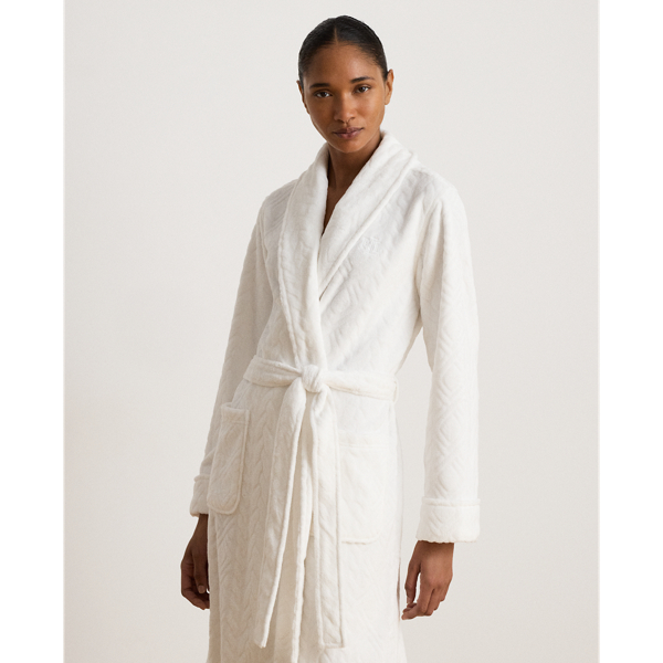 White Aran-Clipped Shawl-Collar Long Robe Lauren 3