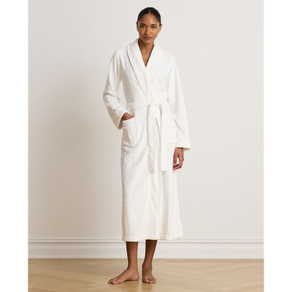 White Aran-Clipped Shawl-Collar Long Robe Lauren 1