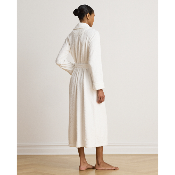 White Aran-Clipped Shawl-Collar Long Robe Lauren 4