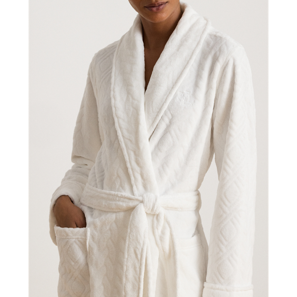 White Aran-Clipped Shawl-Collar Long Robe Lauren 5