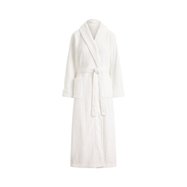White Aran-Clipped Shawl-Collar Long Robe Lauren 2