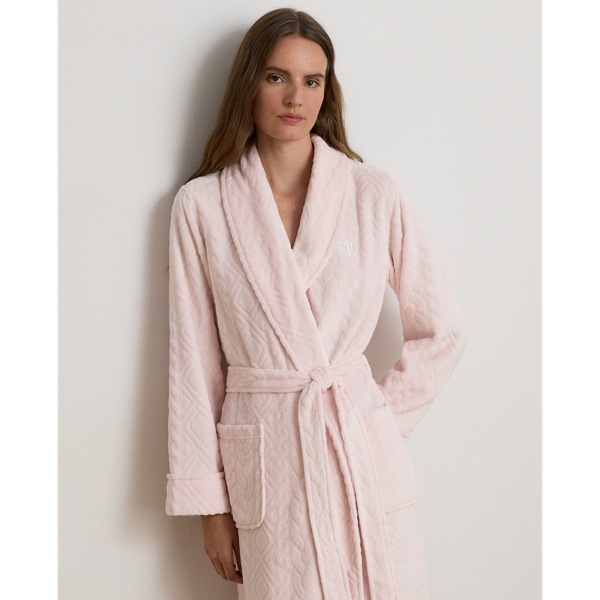  Aran-Clipped Shawl-Collar Long Robe