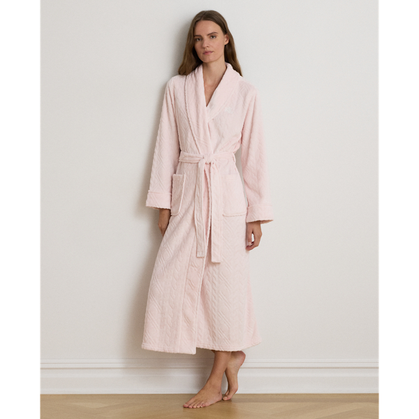 Aran-Clipped Shawl-Collar Long Robe