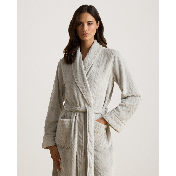  Aran-Clipped Shawl-Collar Long Robe
