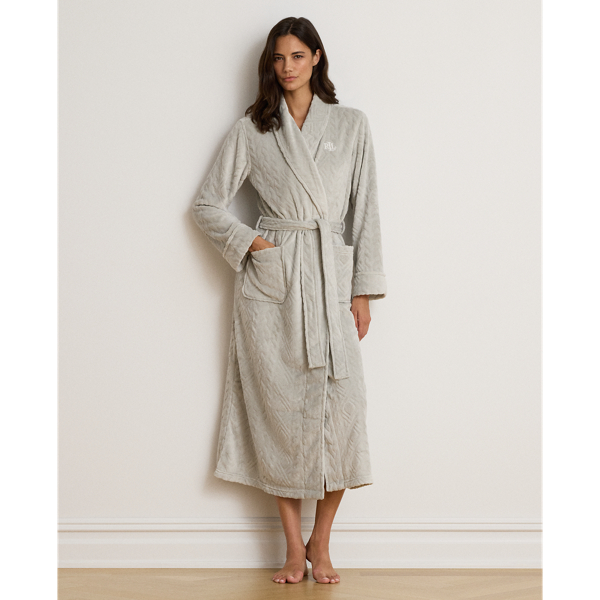  Aran-Clipped Shawl-Collar Long Robe
