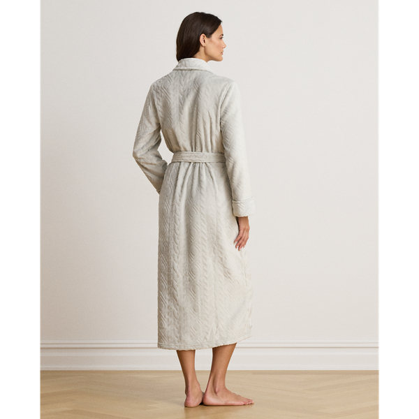  Aran-Clipped Shawl-Collar Long Robe