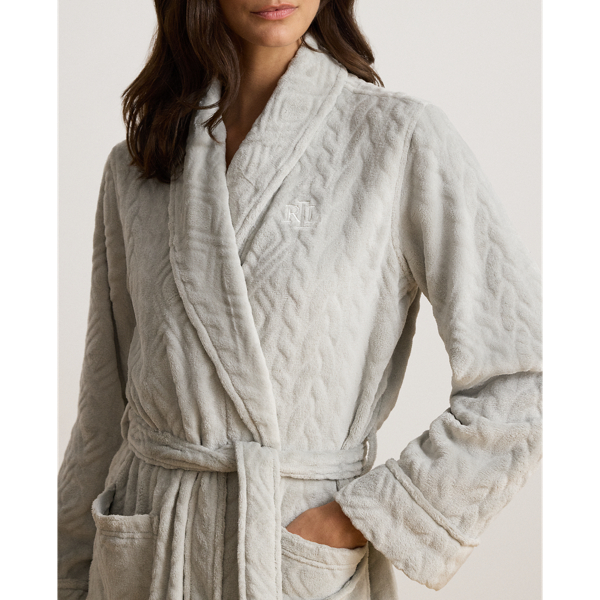  Aran-Clipped Shawl-Collar Long Robe