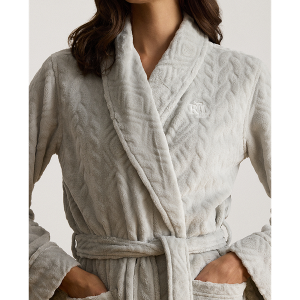  Aran-Clipped Shawl-Collar Long Robe