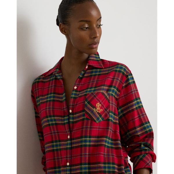 Plaid Cotton-Blend Twill Sleep Shirt