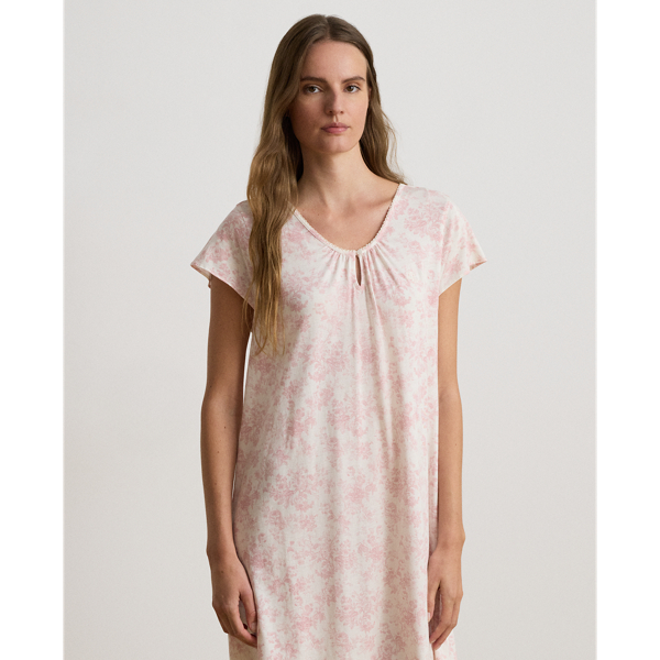 Floral Jersey Flutter-Sleeve Nightgown