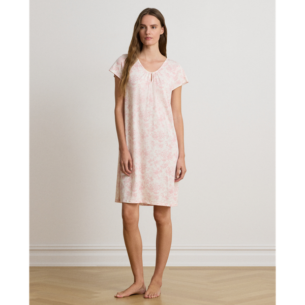 Floral Jersey Flutter-Sleeve Nightgown