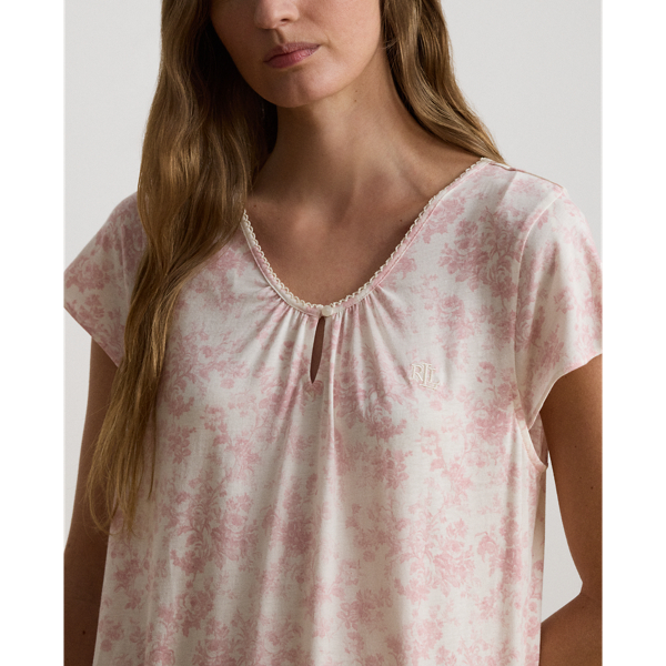 Floral Jersey Flutter-Sleeve Nightgown