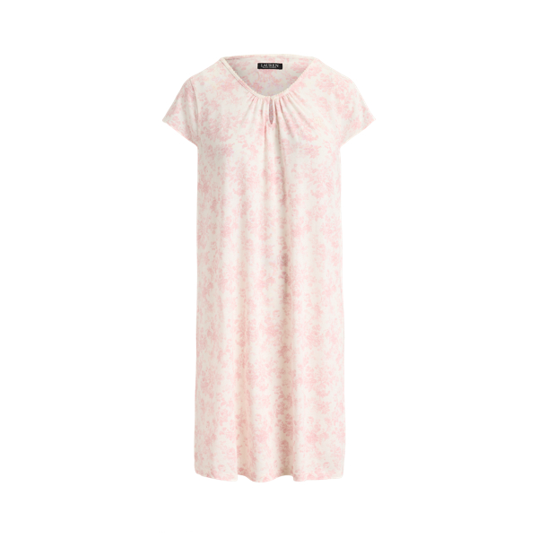 Floral Jersey Flutter-Sleeve Nightgown