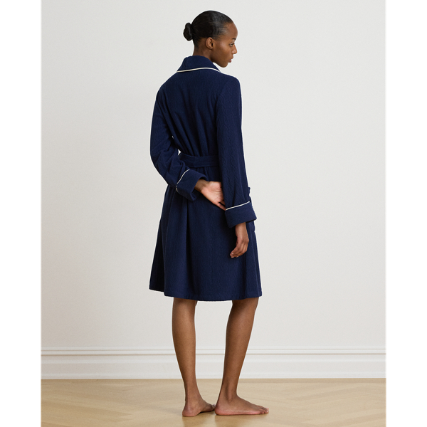 Navy Cable Microfleece Shawl-Collar Robe Lauren 4