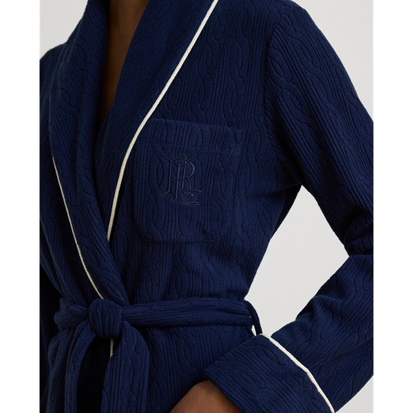 Navy Cable Microfleece Shawl-Collar Robe Lauren 5