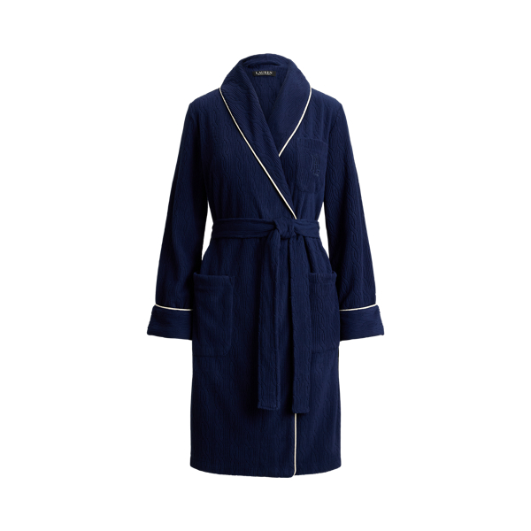 Navy Cable Microfleece Shawl-Collar Robe Lauren 2