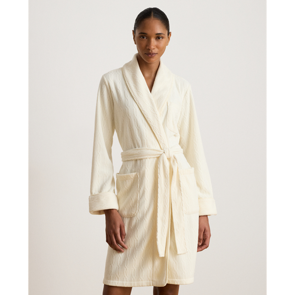 Cable Microfleece Shawl-Collar Robe