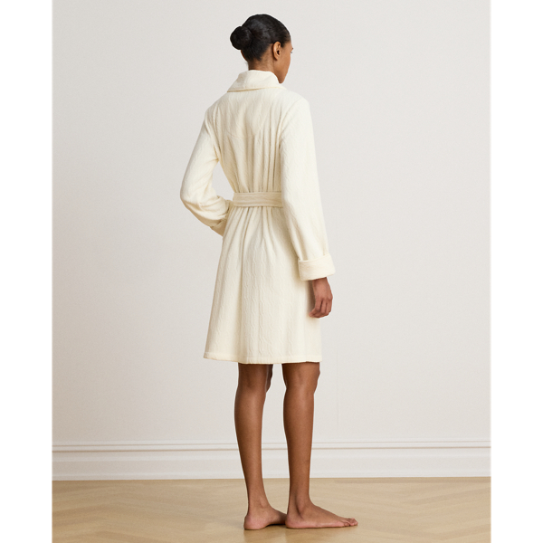 Cable Microfleece Shawl-Collar Robe