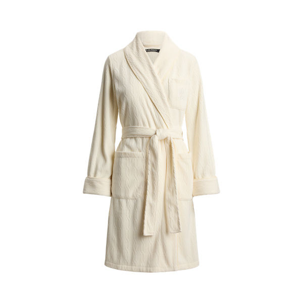 Cable Microfleece Shawl-Collar Robe