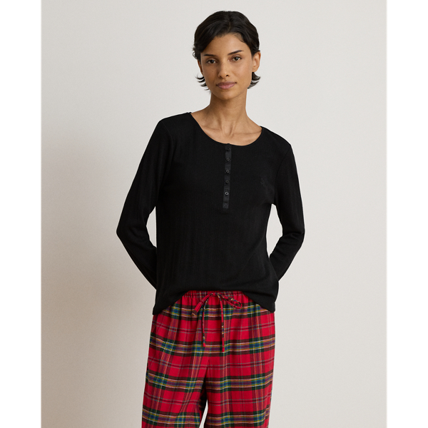 Plaid Cotton-Blend Henley Pajama Set