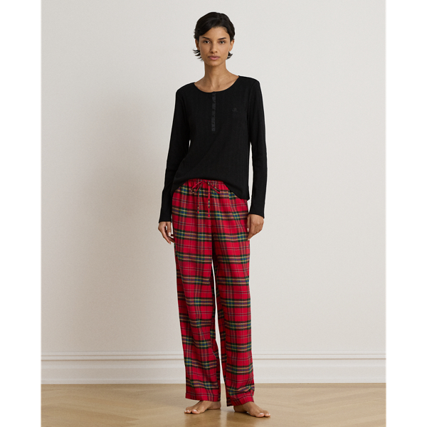 Plaid Cotton-Blend Henley Pajama Set