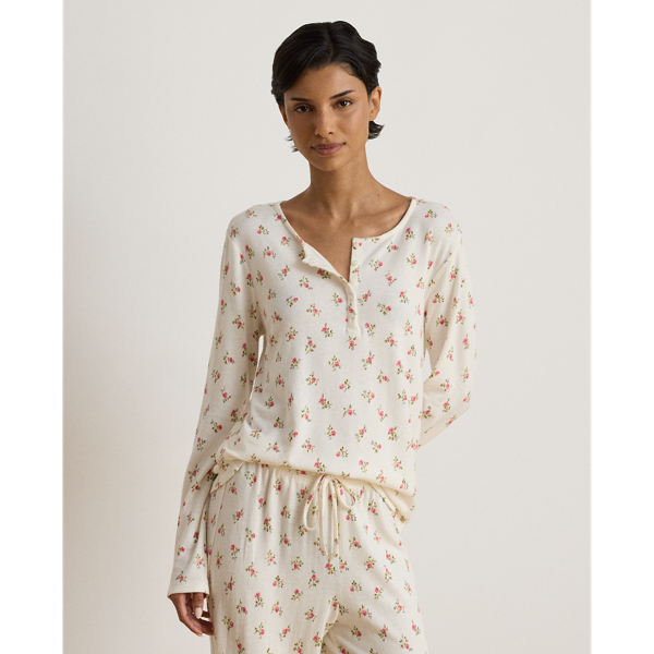 Floral Cotton-Blend Henley Jogger PJ Set