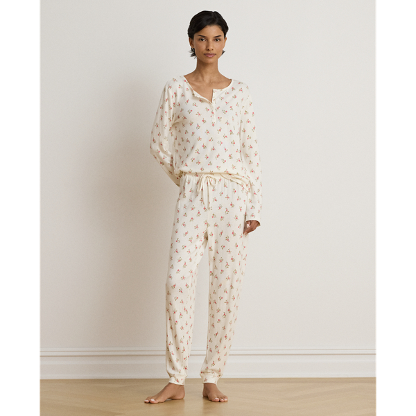 Floral Cotton-Blend Henley Jogger PJ Set