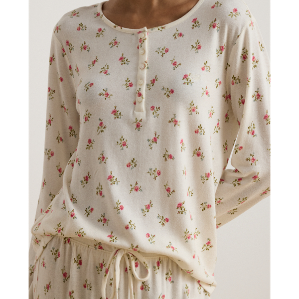Floral Cotton-Blend Henley Jogger PJ Set