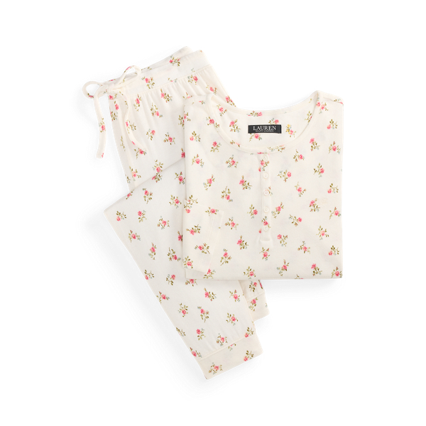 Floral Cotton-Blend Henley Jogger PJ Set