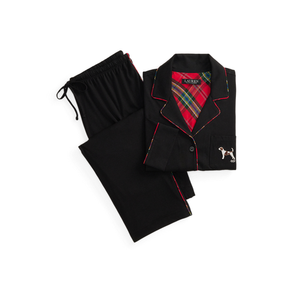 Dog-Embroidered Jersey Sleep Set