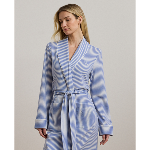 Blue Stripe Striped Interlock Shawl-Collar Robe Lauren 4