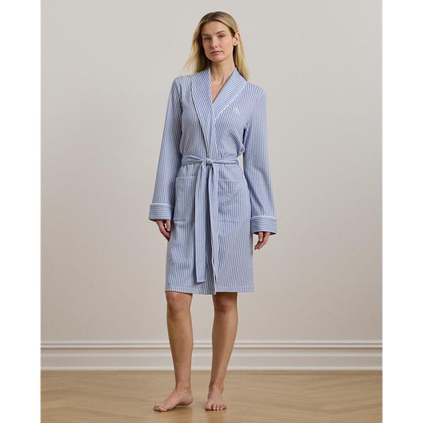 Blue Stripe Striped Interlock Shawl-Collar Robe Lauren 1