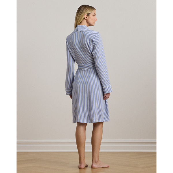 Blue Stripe Striped Interlock Shawl-Collar Robe Lauren 5