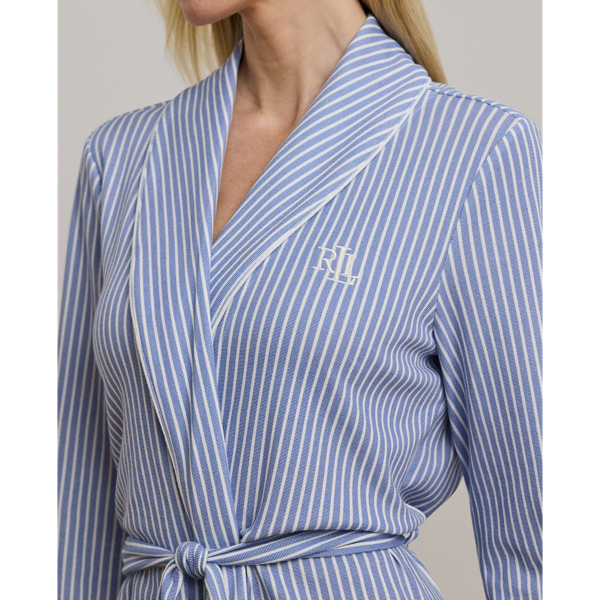 Blue Stripe Striped Interlock Shawl-Collar Robe Lauren 6