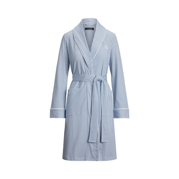 Blue Stripe Striped Interlock Shawl-Collar Robe Lauren 2