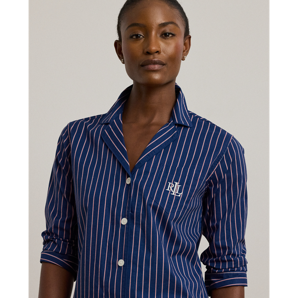 Dark Blue Stripe Striped Cotton-Blend Lawn Sleep Set Lauren 6