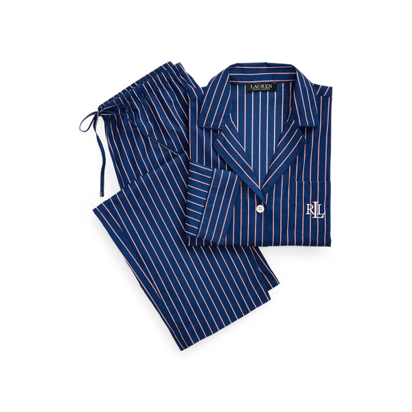 Dark Blue Stripe Striped Cotton-Blend Lawn Sleep Set Lauren 2