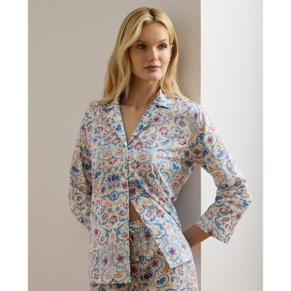 Ivory Print Floral Cotton-Blend Lawn Sleep Set Lauren 4