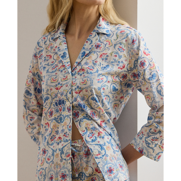 Ivory Print Floral Cotton-Blend Lawn Sleep Set Lauren 6