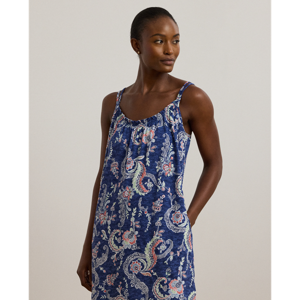 Navy Print Paisley Double-Strap Ballet Nightgown Lauren 4