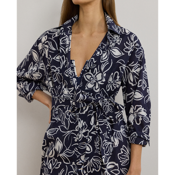 Floral Cotton Voile Shirtdress Cover-Up