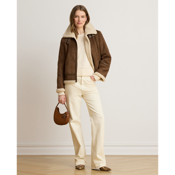 Buckle-Trim Faux-Suede Jacket