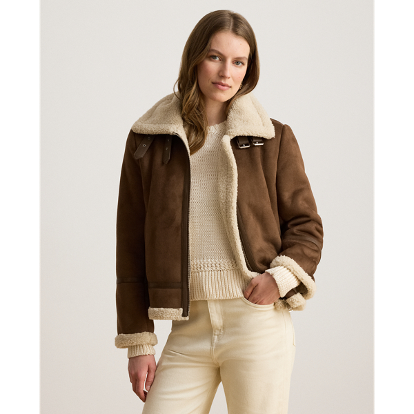 Buckle-Trim Faux-Suede Jacket