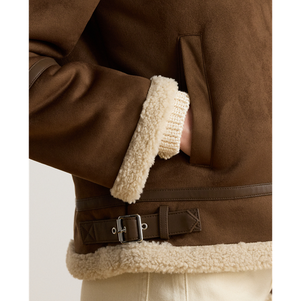 Buckle-Trim Faux-Suede Jacket