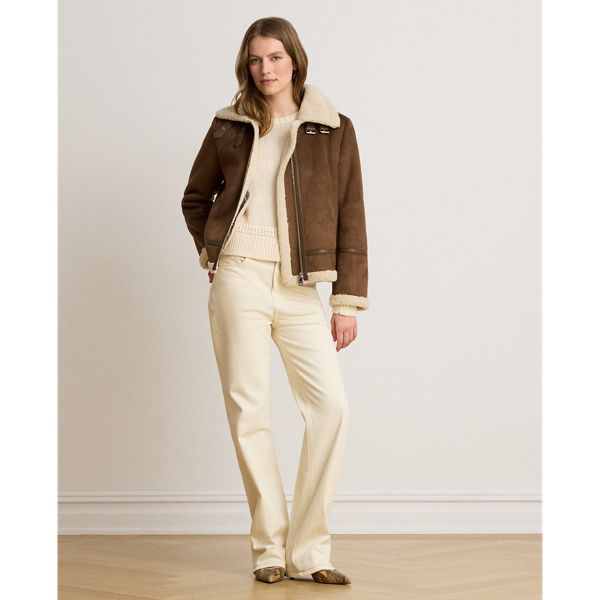 Buckle-Trim Faux-Suede Jacket