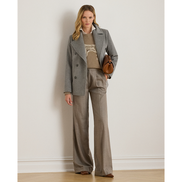 Light Heather Grey Oversize-Collar Double-Breasted Coat Lauren 4